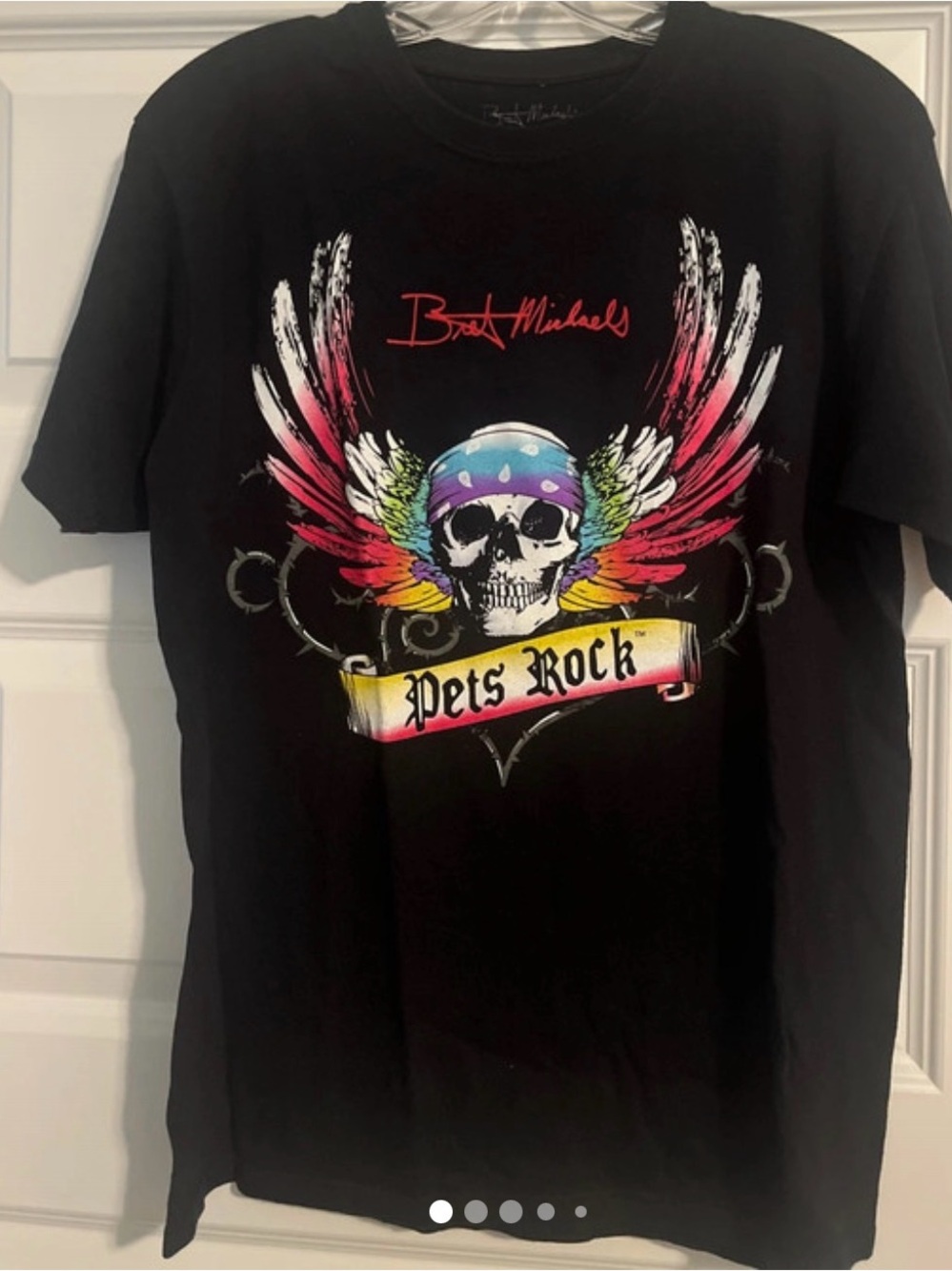 BRET MICHAELS Pets Rock Skull and Wings Petsmart Black Graphic Print Tee sz M
